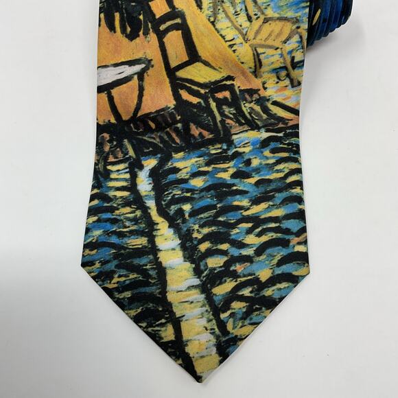 Vintage 1994 Ralph Marlin Men Novelty Art Tie Van Gogh Sidewalk Cafe at Night - Picture 5 of 6